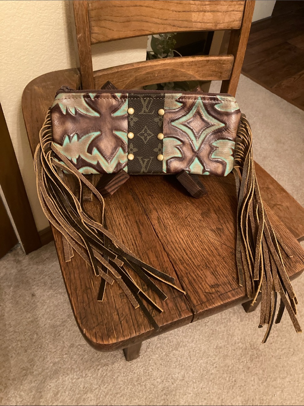 keep it gypsy Upcycled Louis Vuitton Wristlet with Fringe Like New! - Picture 2 of 8